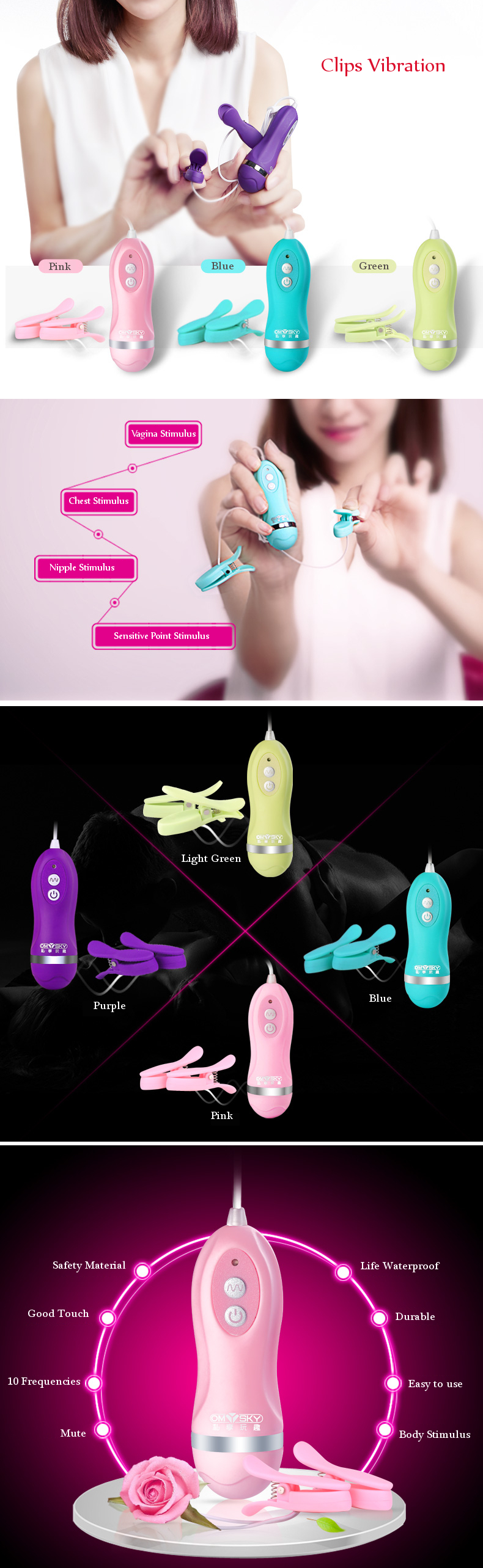 10 Speeds Waterproof Breast Massage Nipple Vibrator Clitoris Clip Vibrating Nipple Clamps Silicone Vibrators Sex Toys for Women