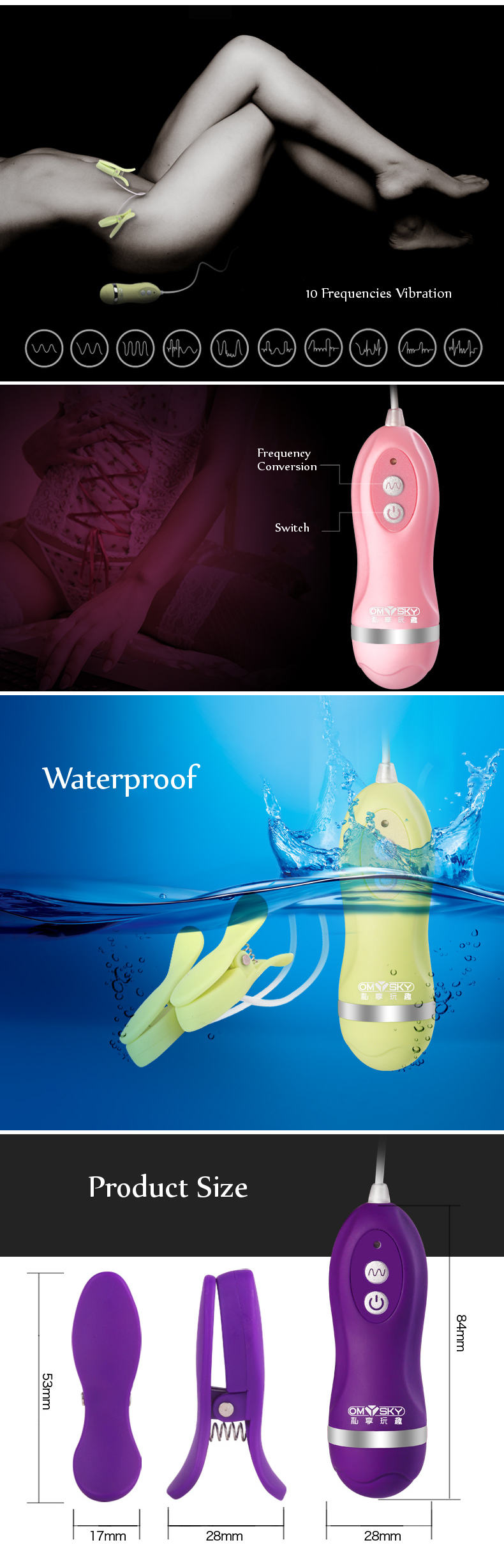 10 Speeds Waterproof Breast Massage Nipple Vibrator Clitoris Clip Vibrating Nipple Clamps Silicone Vibrators Sex Toys for Women