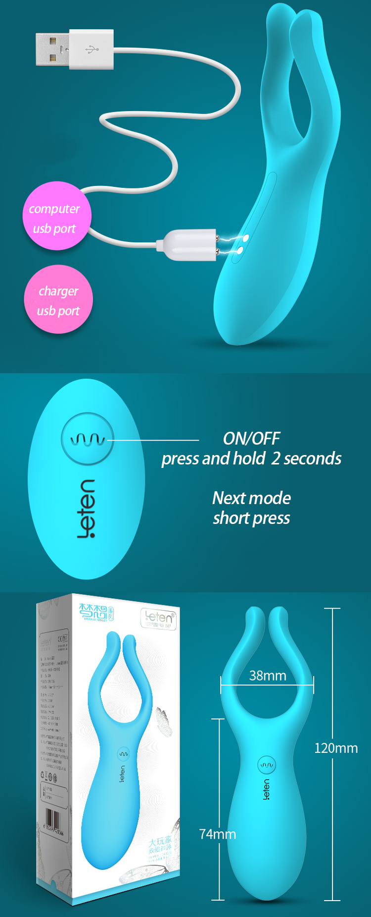 Multifunctional Vibrator Unisex Sex Toy Waterproof Adult Toys Clitoris Massager Masturbation - Blue