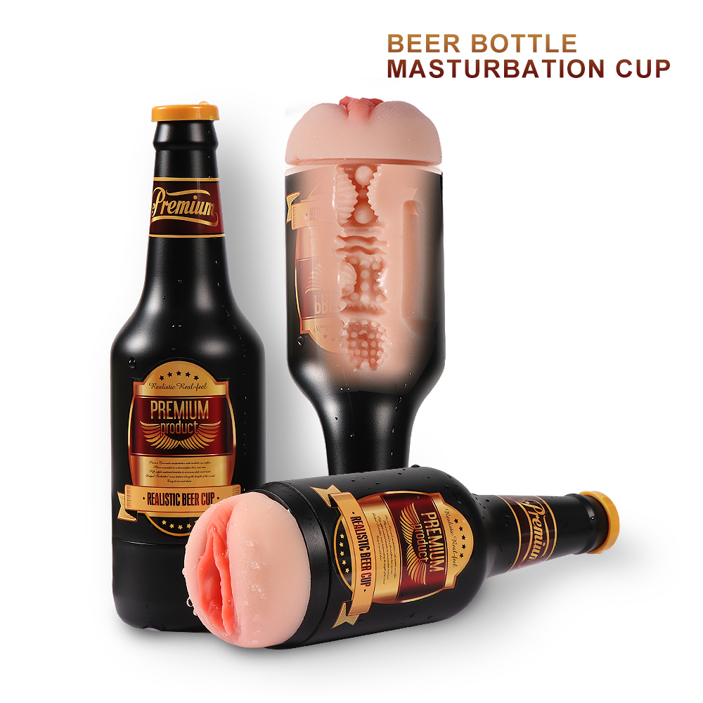 Realistic Beer Bottle Pussy Male Masturbators Detachable Lifelike Vagina - Black