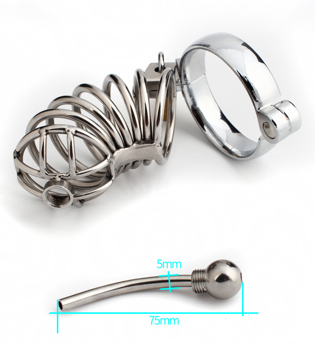 Urethral Spout Male Chastity Cage Metal Penis Locking Jail