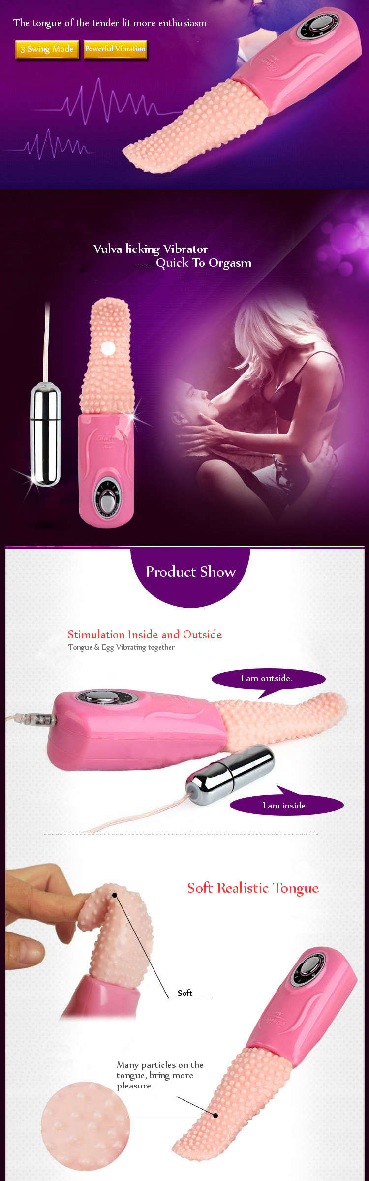 Lifelike Tongue Vagina Clitoris Oral Sex Toys Egg Vibrator Female Masturbation - Pink