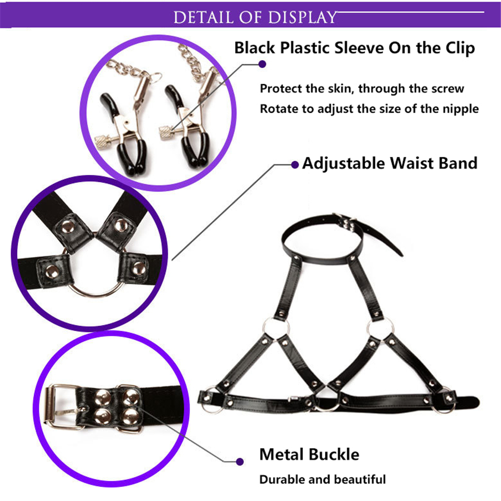 Faux Leather Bondage Restraint Nipple Clamps Slave Bra Mouth Gag