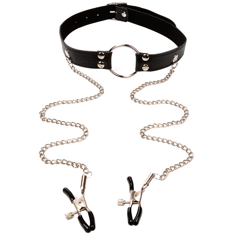 Faux Leather Bondage Restraint Nipple Clamps Slave Bra Mouth Gag