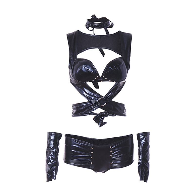 Black Leather Hollow Out Waist Cross Belt Clubwear