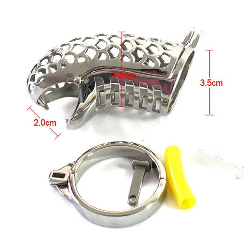 Snake Head Shape Teeth Male Chastity Cage Breathable Metal Sleeve Lock and Key