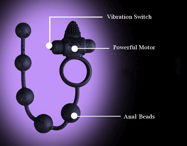 Anal Beads Butt Plug Vibrating Cock Ring - Black