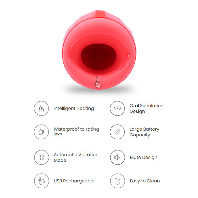 Warming Dome Blow Job Male Masturbator Rechargeable Pocket Pussy by OTOUCH - Red