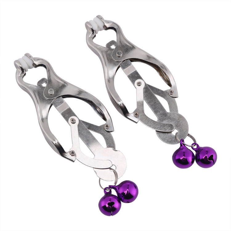 Stainless Steel Twin Bell Clover Style Nipple Clamps Sex Toys Adult Games - Silver