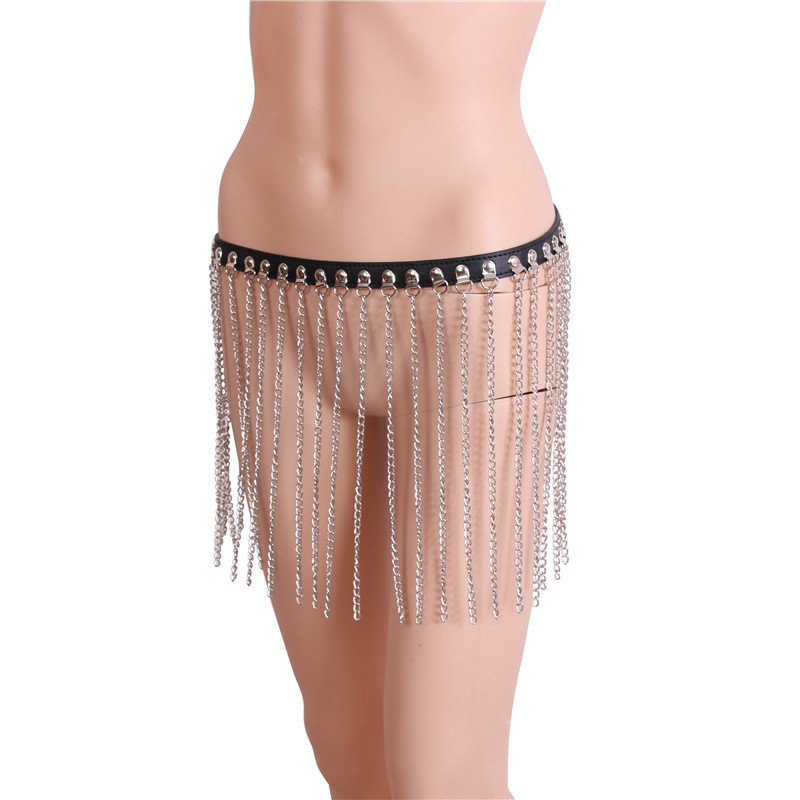 Erotic Low Waist Restraint Chains Skirt Cleopatra Cosplay - Silver