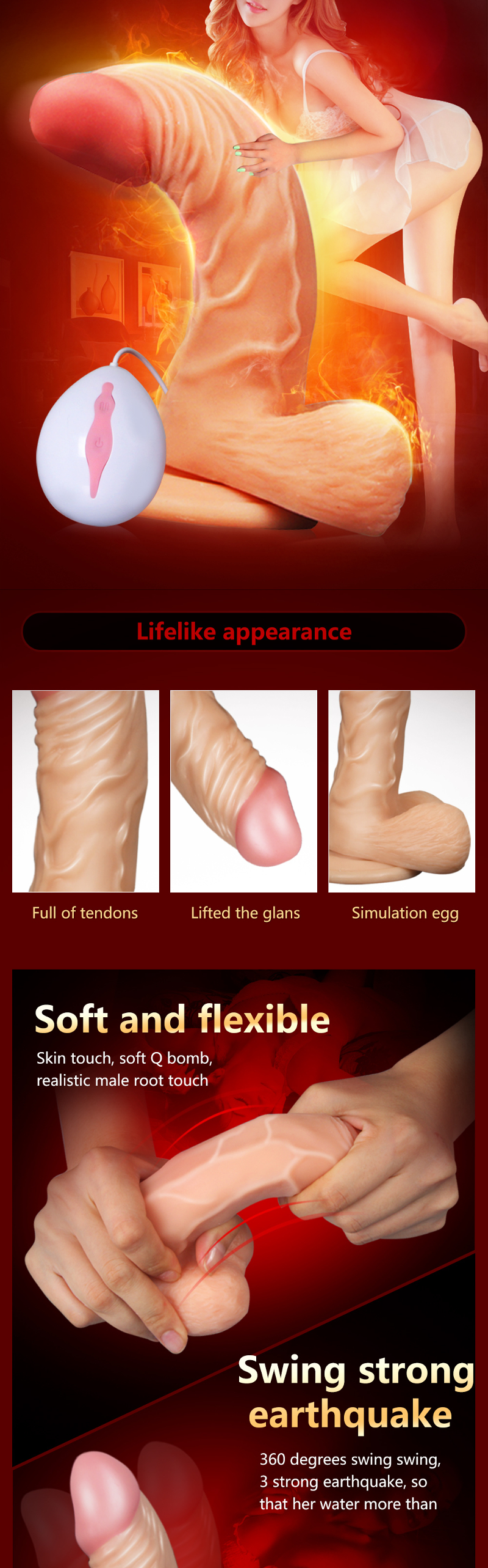 Rotate Powerful Vibrating Waterproof Soft Realistic Dildos Sex Toys For Women