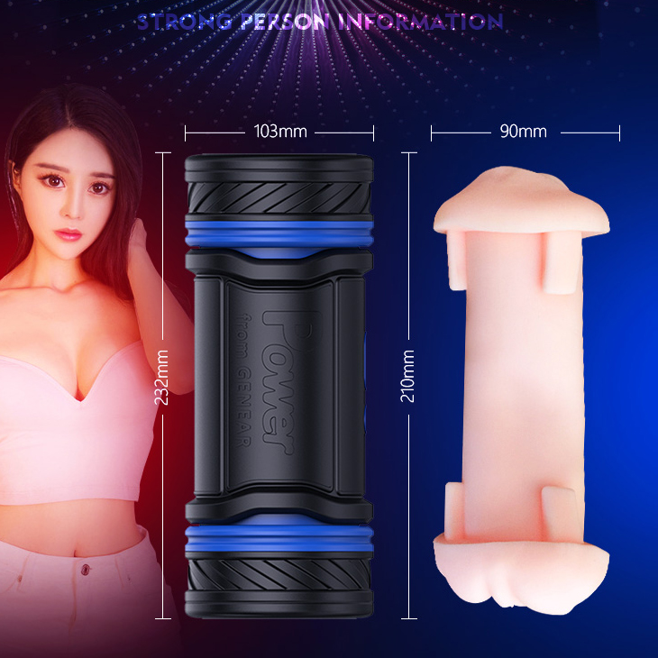 Double Ended Powerful Rotation Male Masturbator Rechargeable Realistic Vagina and Mouth - Blue