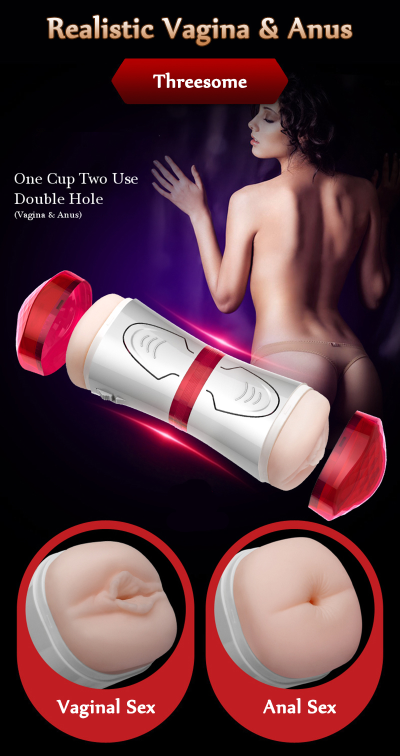 Double Ended Vibrating Male Masturbator Realistic Vagina and Anus Strong Removable Suction Cup.