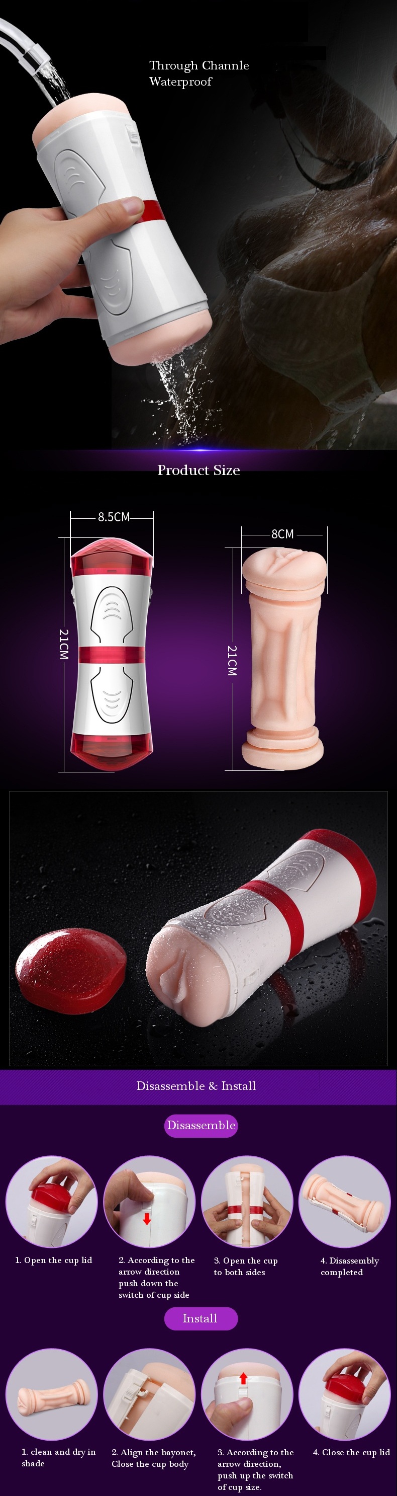 Double Ended Vibrating Male Masturbator Realistic Vagina and Anus Strong Removable Suction Cup.