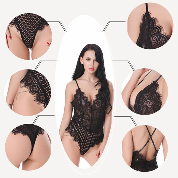 Eyelash Lace Semi-Sheer Criss-Cross Back Teddies