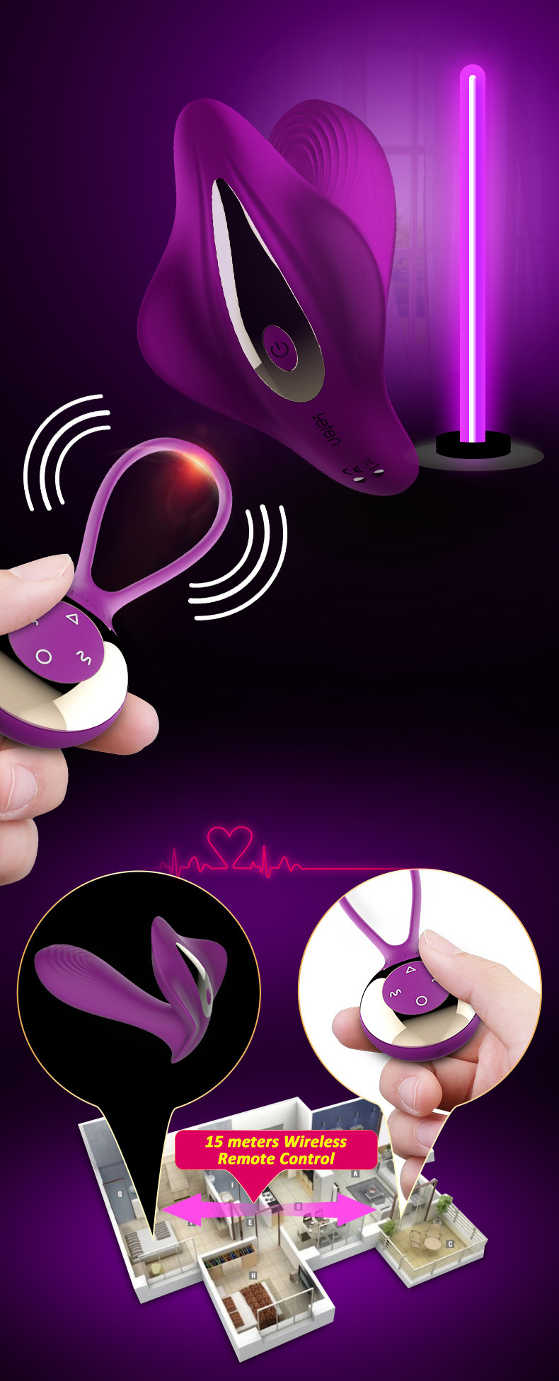 Leten Mini Manta Ray Wireless Remote Control Rechargeable Clitoral and G-Spot Vibrator - Purple