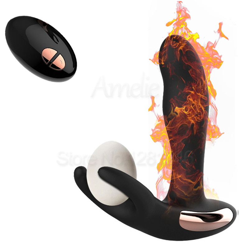 Wireless Remote Control Vibrating Prostate Massager with Balls Clamp Smart Heating - Black