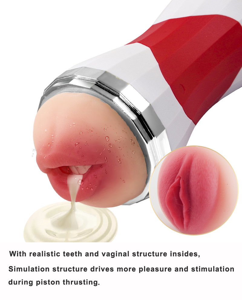 Double-Headed Aircraft Cup Stretchy Masturbator With Tongue Teeth Emulational Adult Toy Male Sex Toy - Red