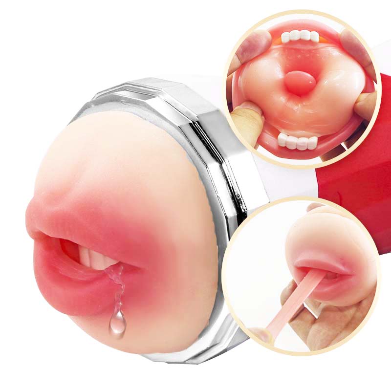 Double-Headed Aircraft Cup Stretchy Masturbator With Tongue Teeth Emulational Adult Toy Male Sex Toy - Red