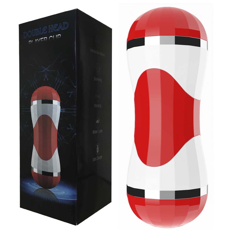 Double-Headed Aircraft Cup Stretchy Masturbator With Tongue Teeth Emulational Adult Toy Male Sex Toy - Red