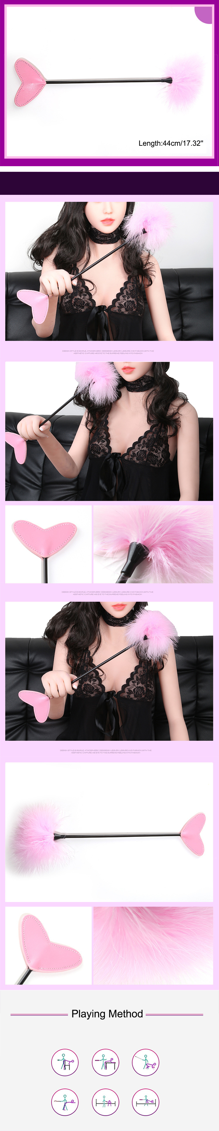 Pink Feather Ticklers Heart Shape Paddles SM Spankers For Couples Flirting - Pink