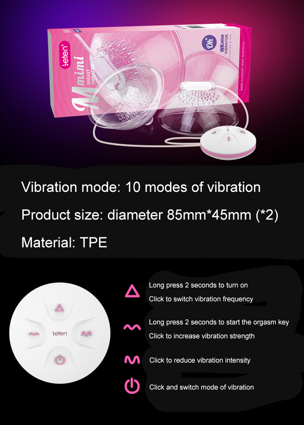 Leten Mini Scratching Nipple Massager Breast Enlargement Upright Pussy Pumps Remote Control - White