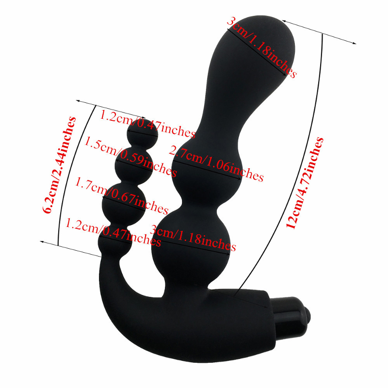 Male Prostate Massager Anal Beads Vibrating Butt Plug - Black