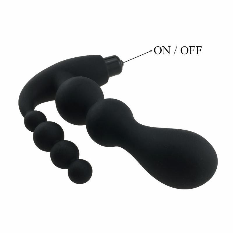 Male Prostate Massager Anal Beads Vibrating Butt Plug - Black