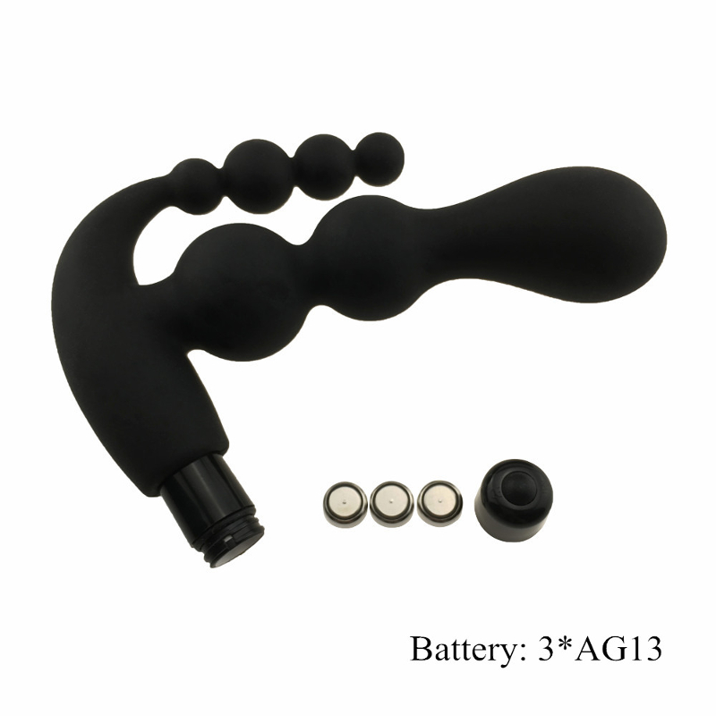 Male Prostate Massager Anal Beads Vibrating Butt Plug - Black