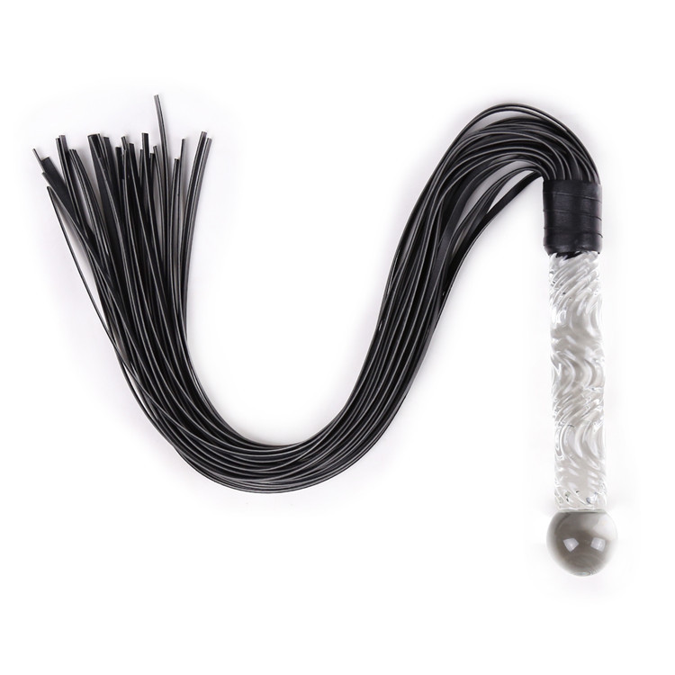 Leather Flogger Glass Handle Slave Training Gear BDSM Toy - Black