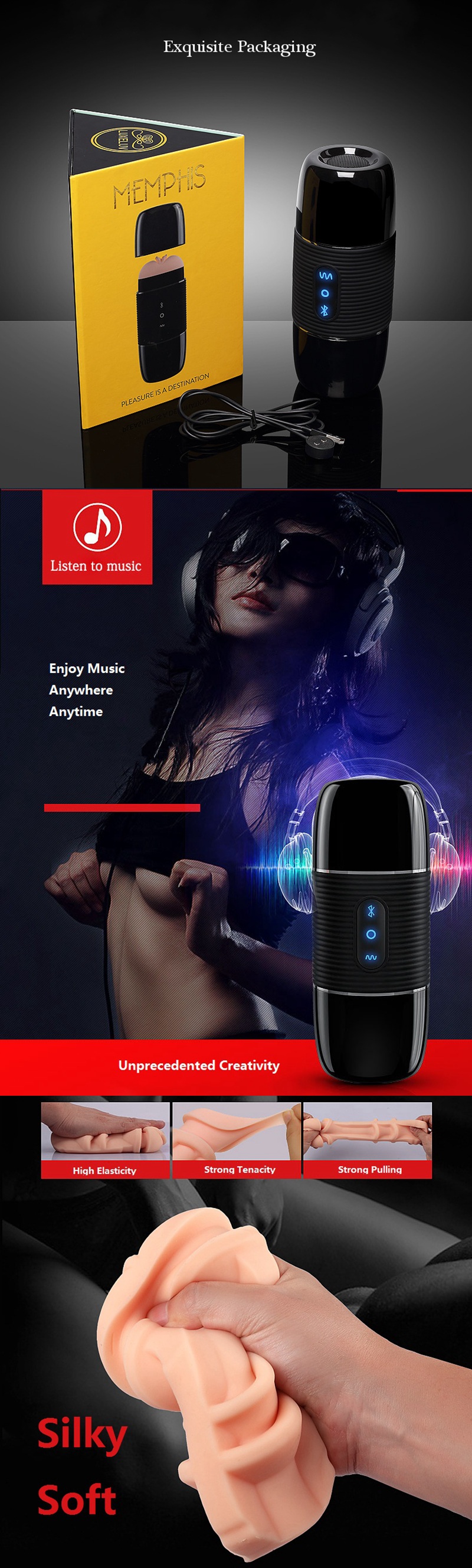 SECREXY Rechargeable Male Masturbator Wireless Connecting Speaker Realistic Vagina