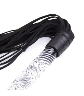 Leather Flogger Glass Handle Slave Training Gear BDSM Toy - Black