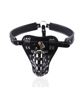 PU Leather Netted Male Chastity Jockstrap Total Cock and Ball Bondage with Lock and Key