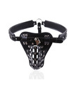 PU Leather Netted Male Chastity Jockstrap Total Cock and Ball Bondage with Lock and Key