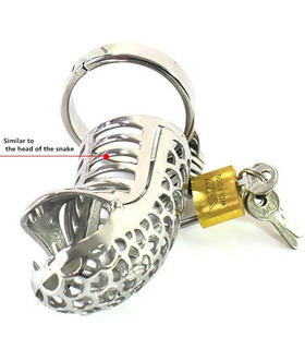 Snake Head Shape Teeth Male Chastity Cage Breathable Metal Sleeve Lock and Key