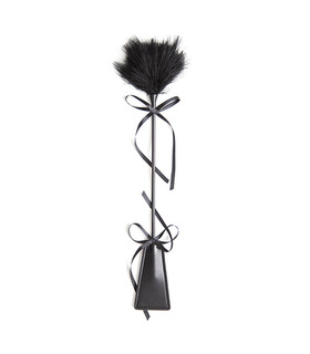 Black Leather Feather Paddles Bowknot Ribbon Sexy Fetish Toys Ticklers