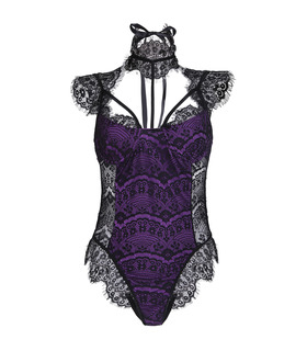 Brust Öffnen-Blumen Totem Printed Rückenfrei Spitze Saum Teddy Sexy Dessous für Frauen