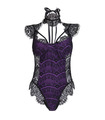 Chest Open Flower Totem Printed Backless Lace Hem Teddy Sexy Lingeries for Women