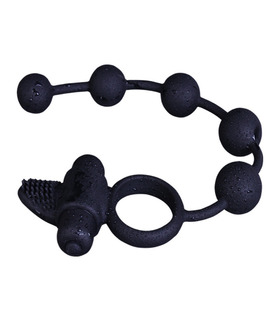 Anal Beads Butt Plug Vibrating Cock Ring - Black