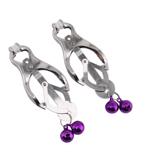 Stainless Steel Twin Bell Clover Style Nipple Clamps Sex Toys Adult Games - Silver