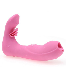 Wearable Vagina and Clit Licking Rechargeable Wireless Remote Control Vibrator by Dibe - Pink