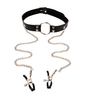 Faux Leather Bondage Restraint Nipple Clamps Slave Bra Mouth Gag