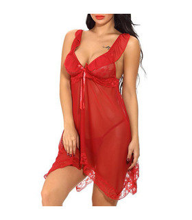 Plunge Perspective Lace Trim Backless Babydoll