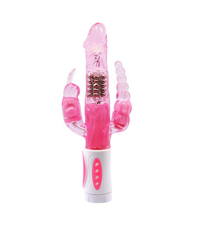 Triple Bunny Beads Glans Head Rabbit Massager 12 Functions Vibrators - Pink