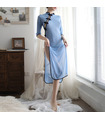 Sheer Cheongsam China Styles Sexy Chemise Set Soft Blue Robe - FreeSize Blue