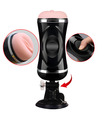 Double Ended Strong Suction Cup Male Masturbator Realistic Vagina and Ass Extrudable Shaft - Black